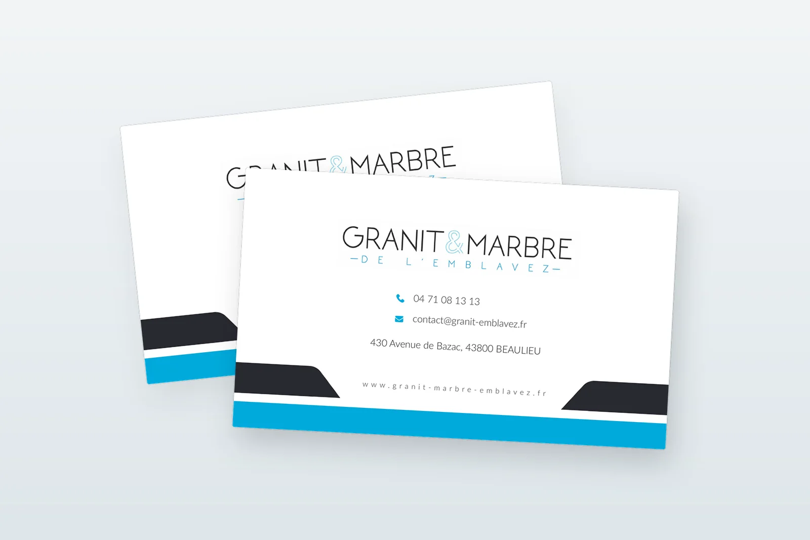 Cartes de visite créées pour Granit & Marbre de l’Emblavez